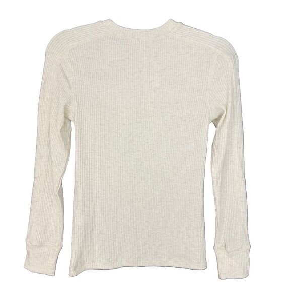 MADEWELL Ribbed Crewneck Long-Sleeve Tee S Heather Cream Top Slim Fit B22 - Picture 3 of 5